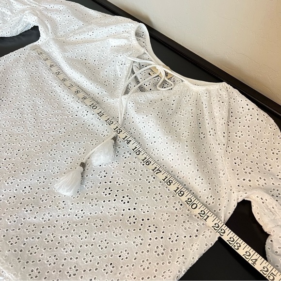 Playa Lucila white eyelet mini dress cover up, ellbow length puff sleeves,size M - Picture 10 of 13